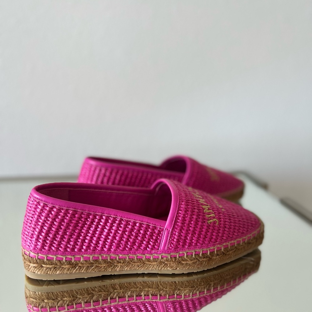 New JIMMY CHOO Brie Flat logo raffia espadrilles $595 37 - Picture 8 of 12